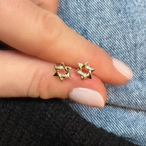 Gold Diamond Star of David Studs