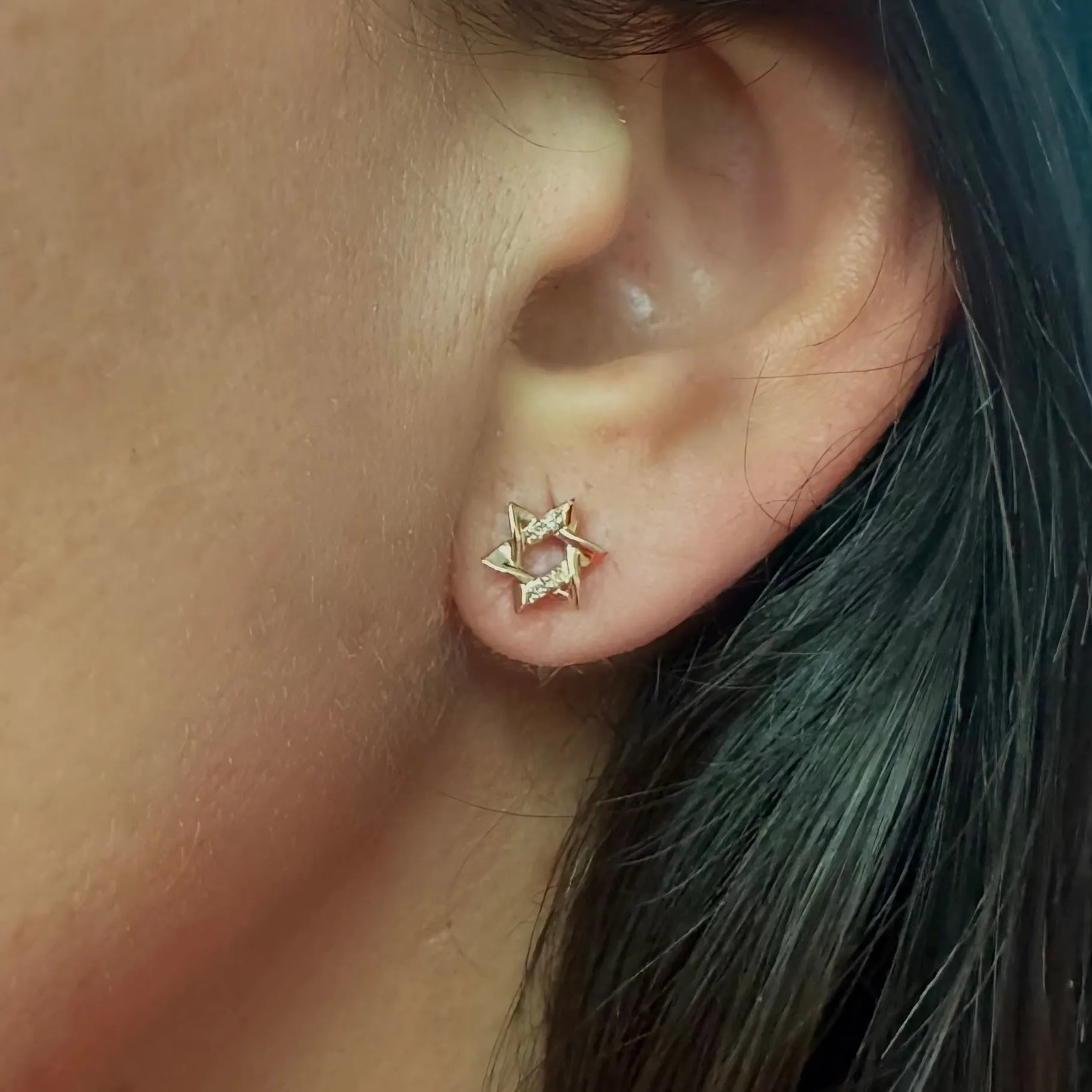 Gold Diamond Star of David Studs