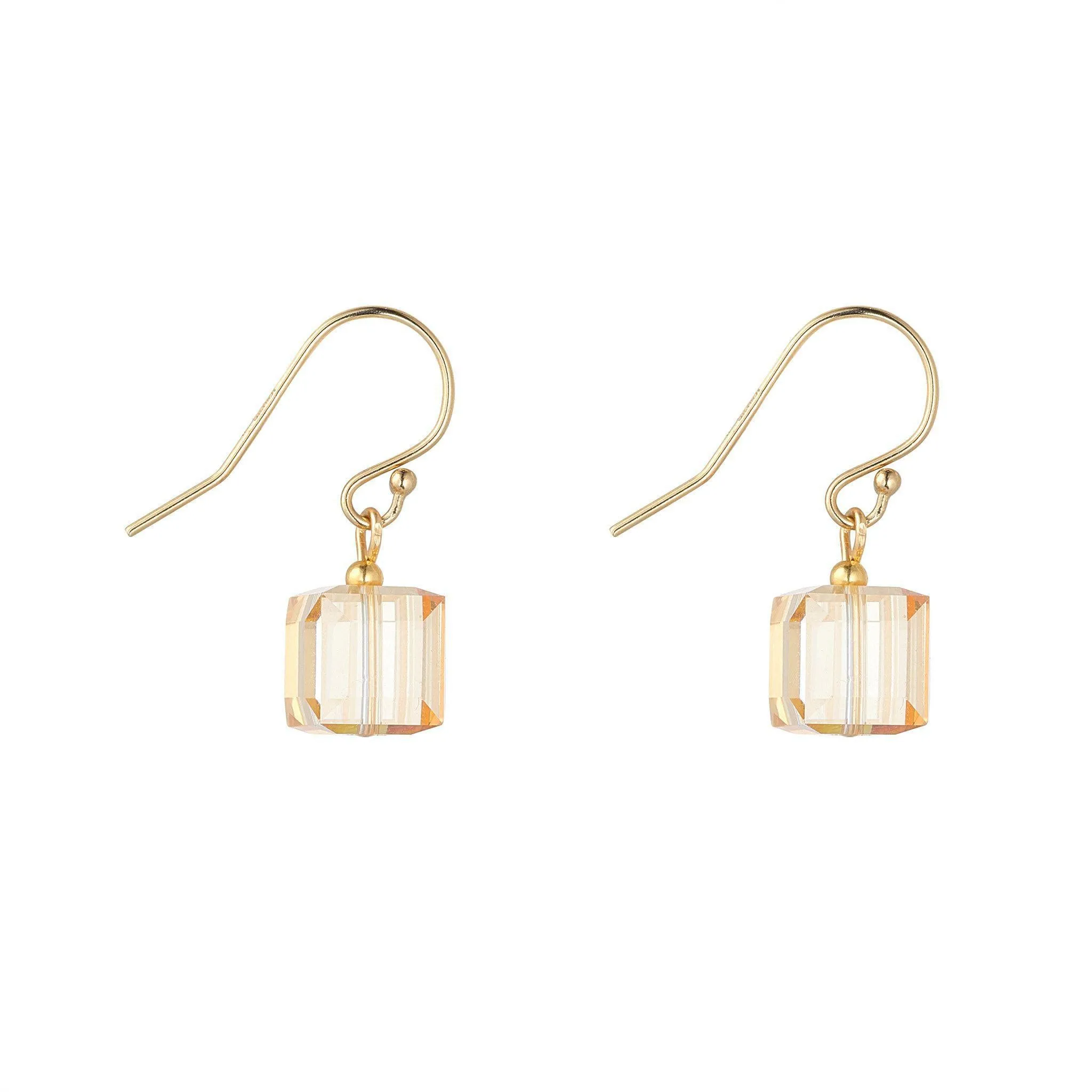 Gold Filled 8mm Golden Shadow Cube Drop Earrings