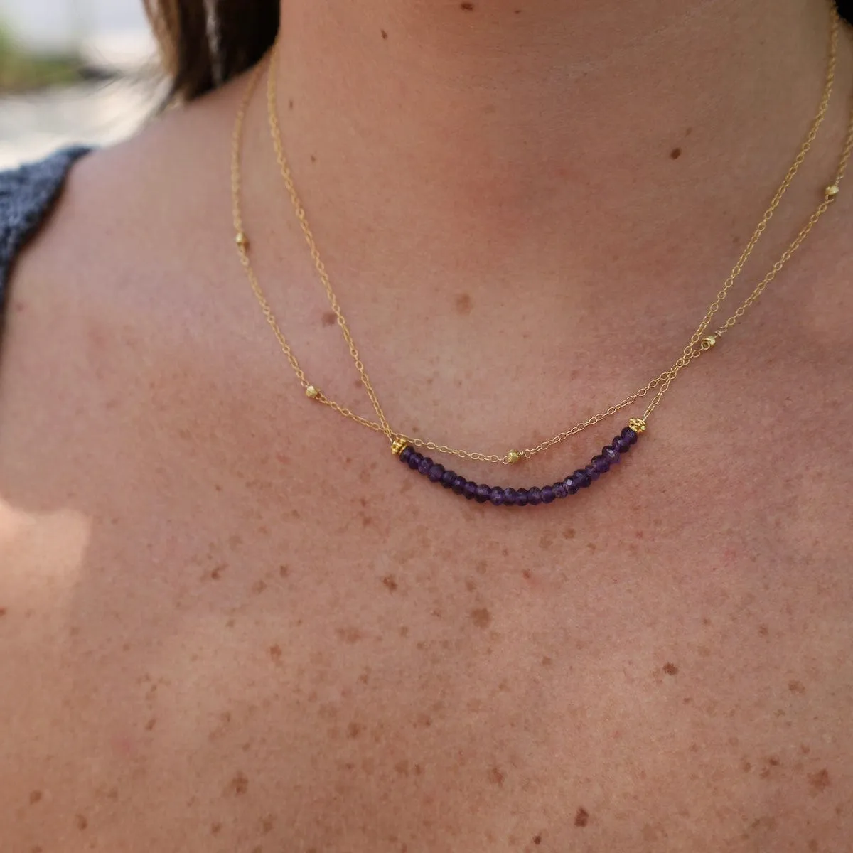 Gold Filled Chain with Amethyst Gemstone Arc Necklace