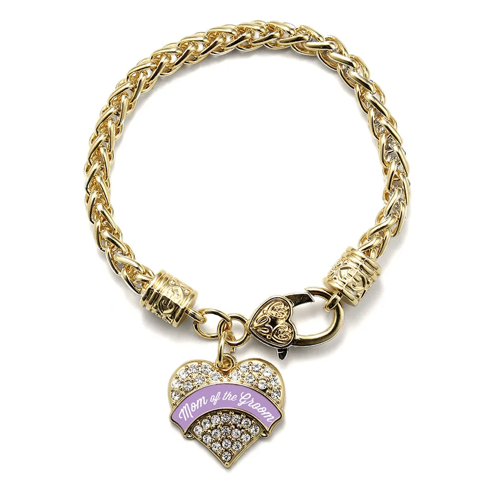Gold Lavender Mom of the Groom Pave Heart Charm Braided Bracelet