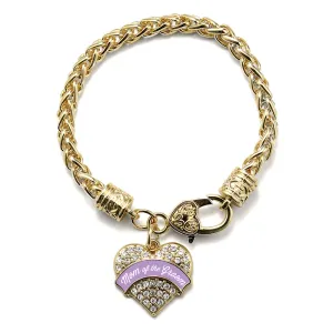 Gold Lavender Mom of the Groom Pave Heart Charm Braided Bracelet
