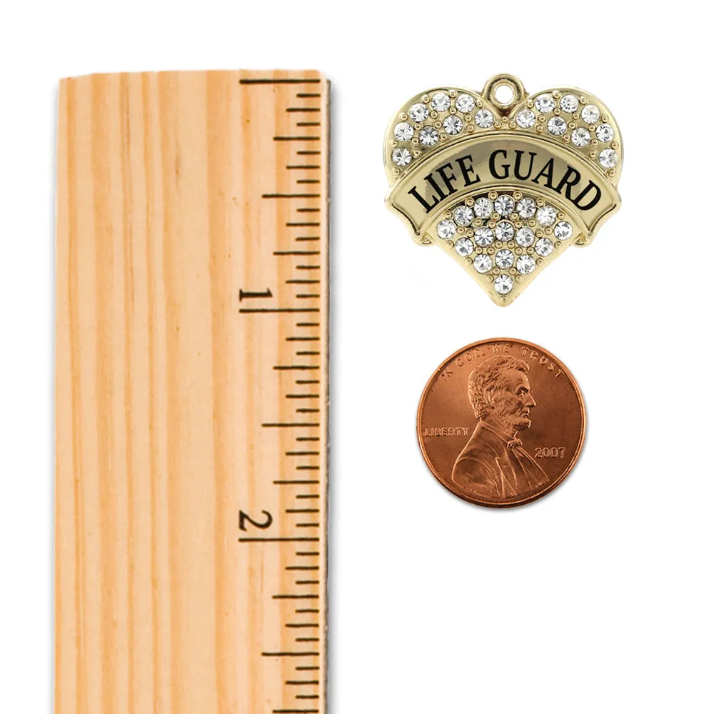 Gold Life Guard Pave Heart Charm Toggle Bracelet