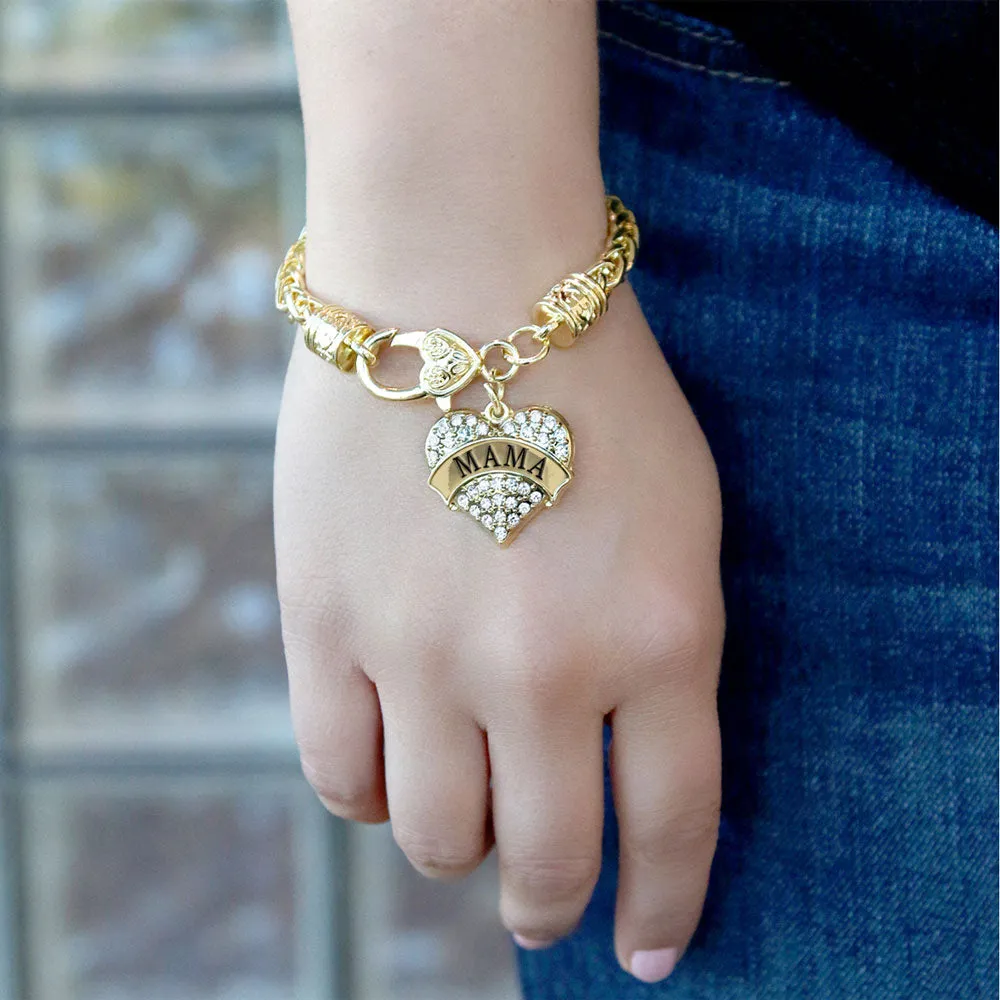 Gold Mama Pave Heart Charm Braided Bracelet