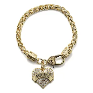 Gold Mama Pave Heart Charm Braided Bracelet