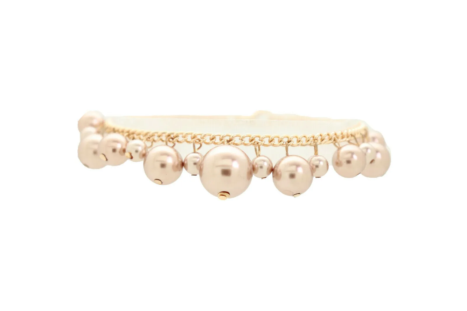 Gold Metal Chain Boot Bracelet Shoe Bronze Pearl Bead Charm