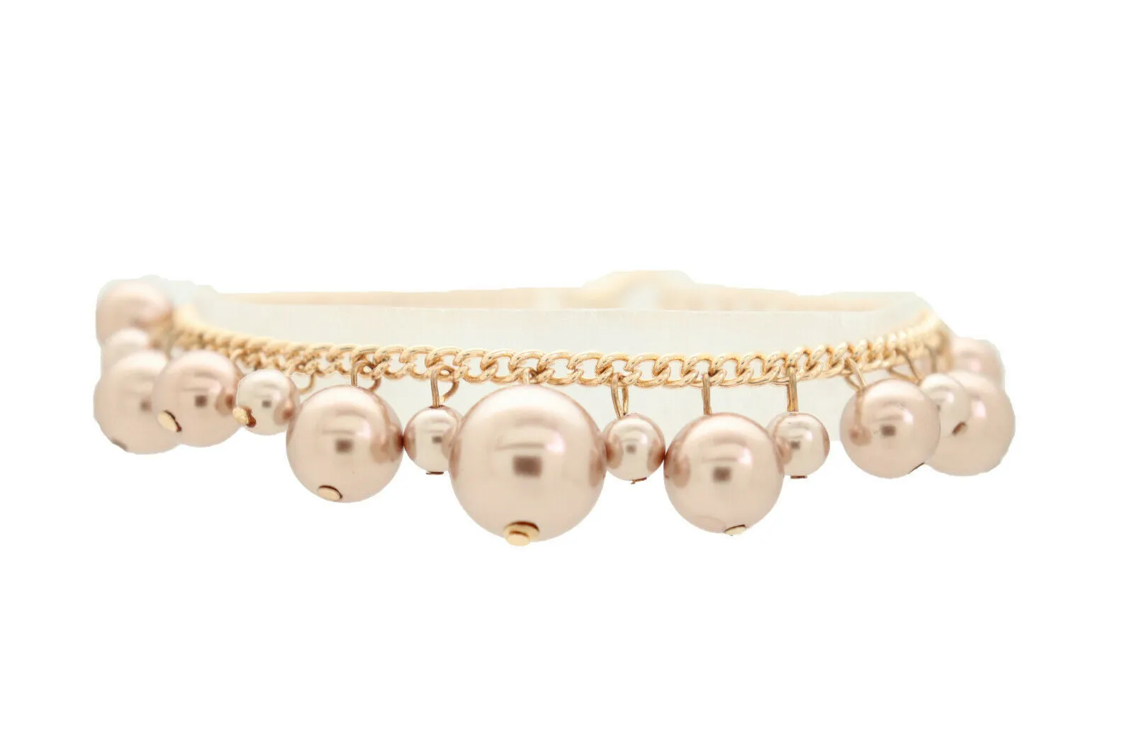 Gold Metal Chain Boot Bracelet Shoe Bronze Pearl Bead Charm