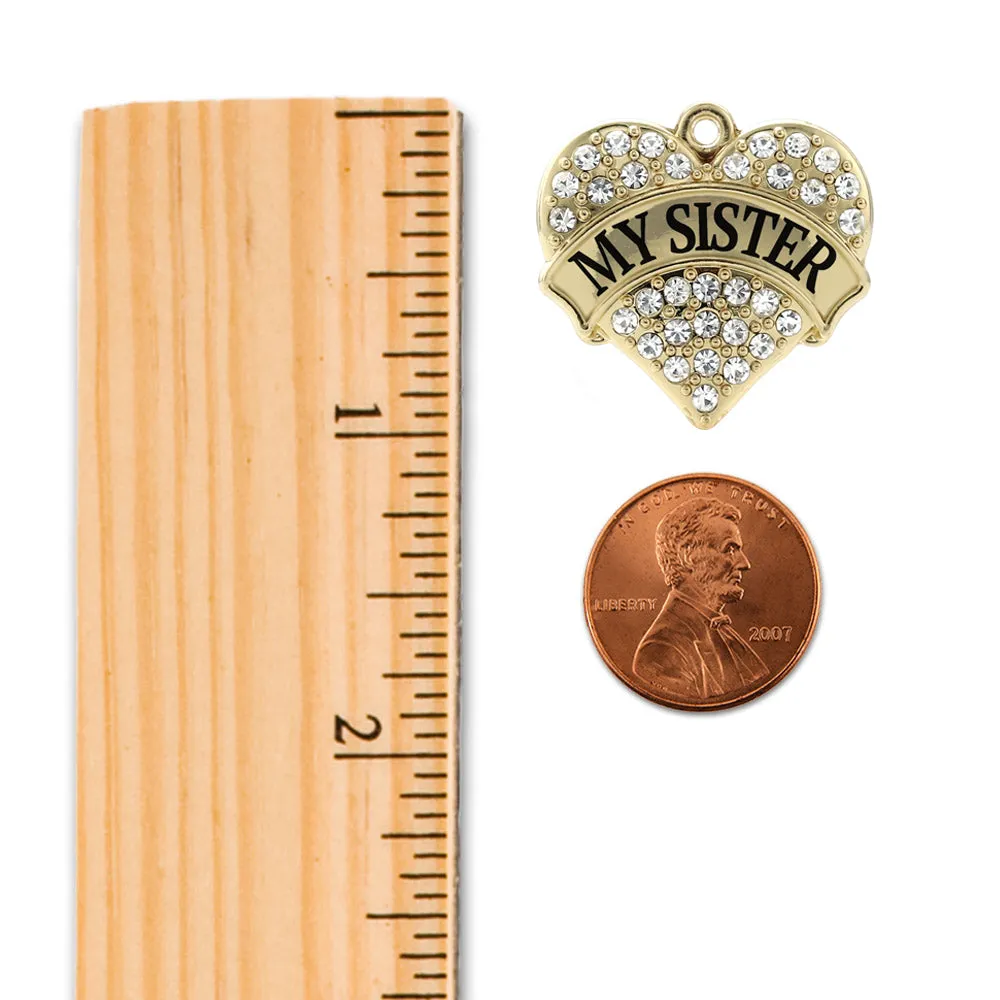 Gold My Sister Pave Heart Charm Toggle Bracelet
