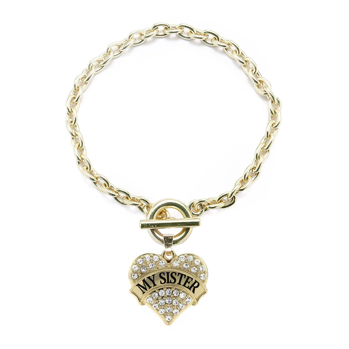 Gold My Sister Pave Heart Charm Toggle Bracelet