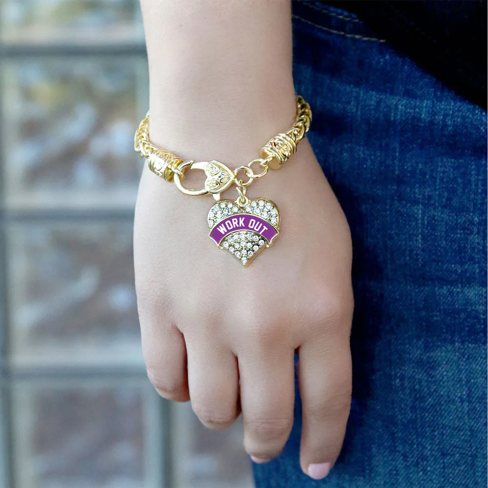 Gold Purple Work Out Pave Heart Charm Braided Bracelet