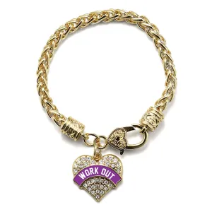 Gold Purple Work Out Pave Heart Charm Braided Bracelet
