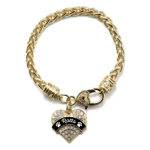 Gold Rotts - Paw Prints Pave Heart Charm Braided Bracelet