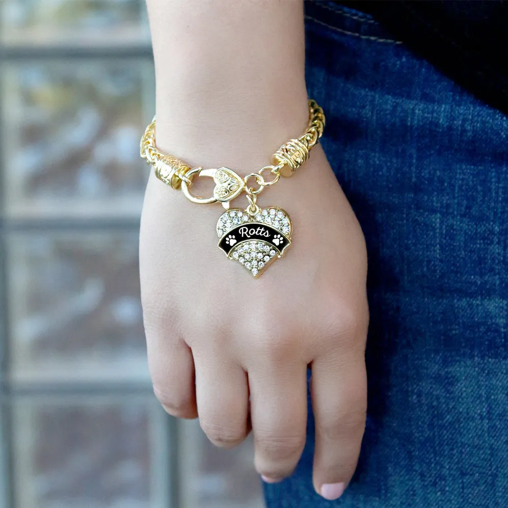 Gold Rotts - Paw Prints Pave Heart Charm Braided Bracelet