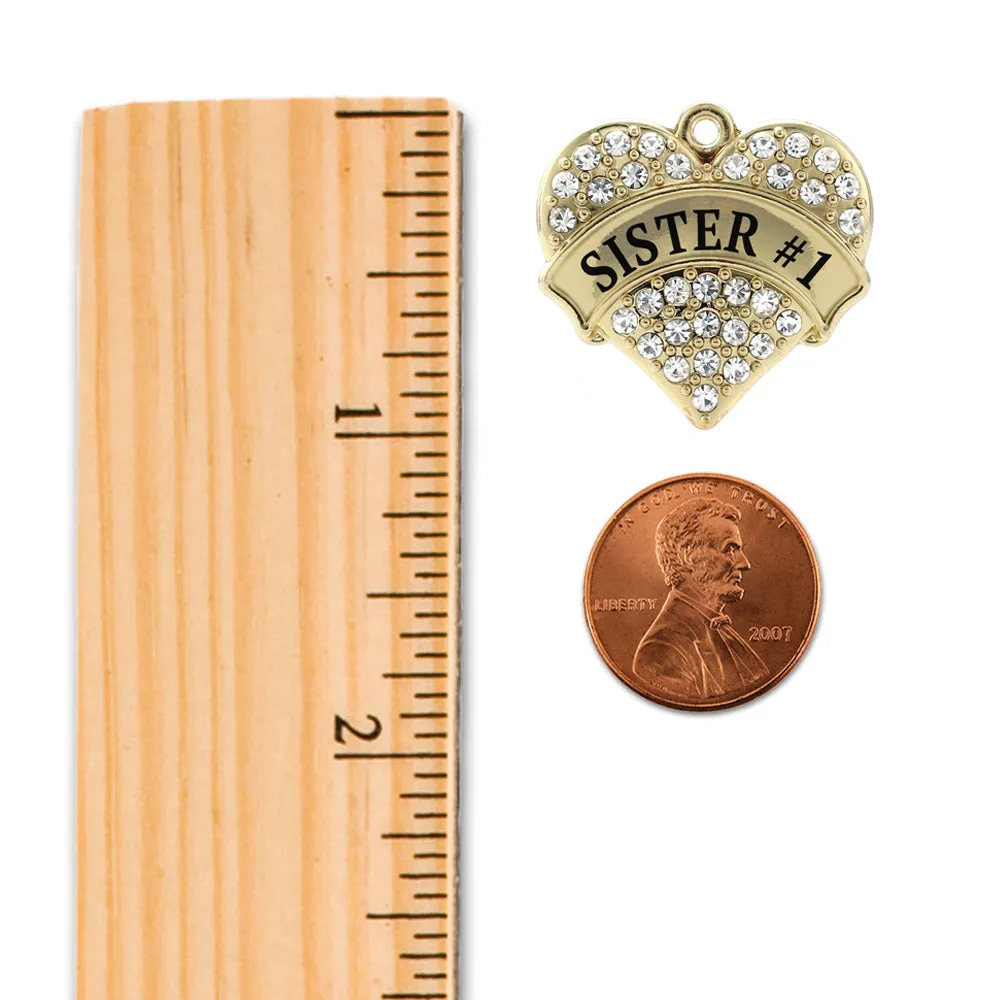 Gold Sister #1 Pave Heart Charm Toggle Bracelet