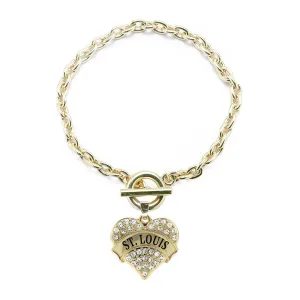 Gold St. Louis Pave Heart Charm Toggle Bracelet