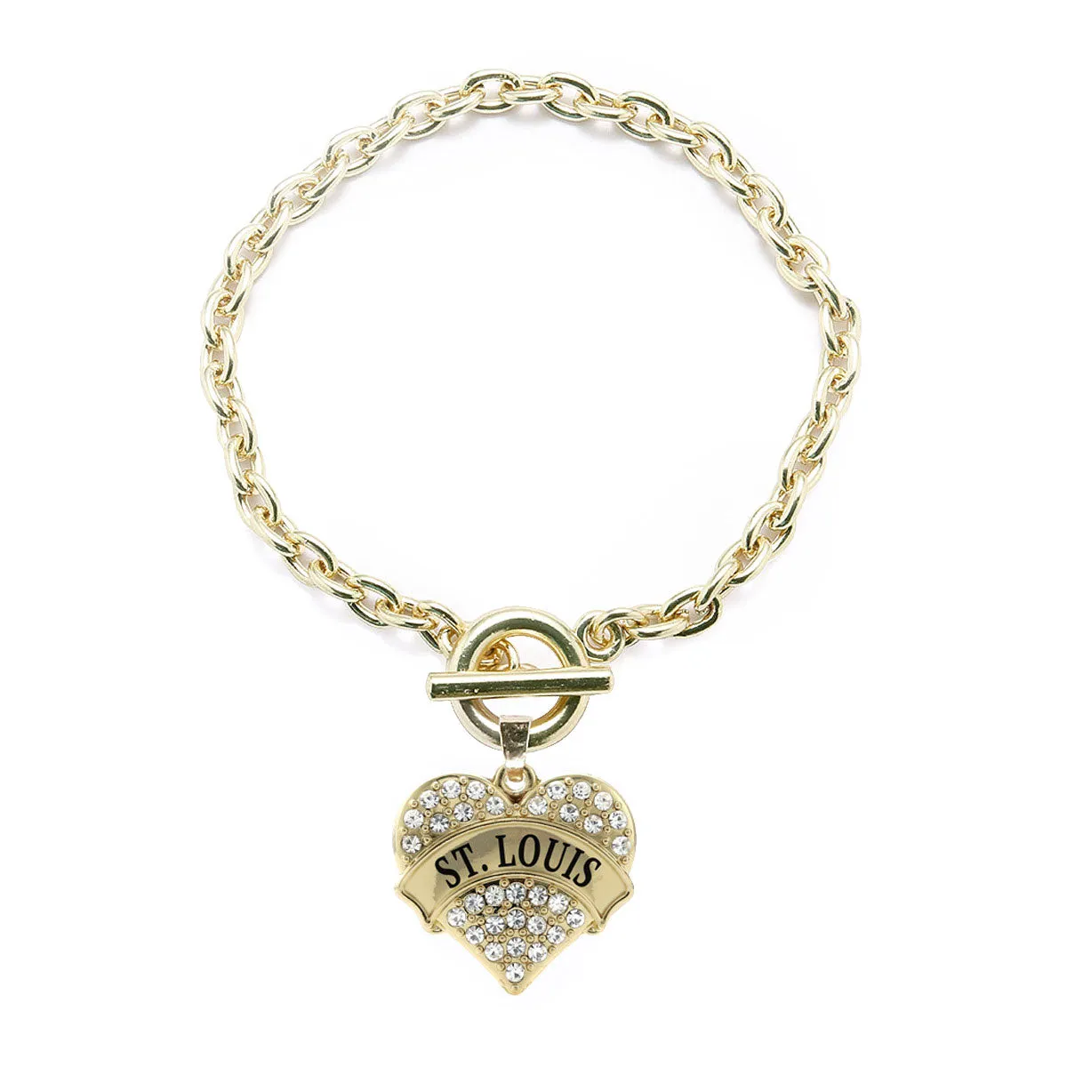 Gold St. Louis Pave Heart Charm Toggle Bracelet
