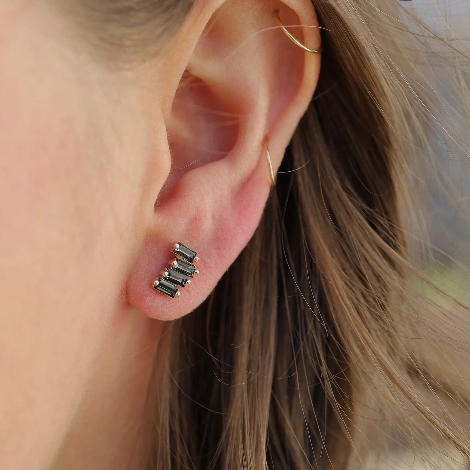 Gold Zig Zag Black Knight Quartz Earrings