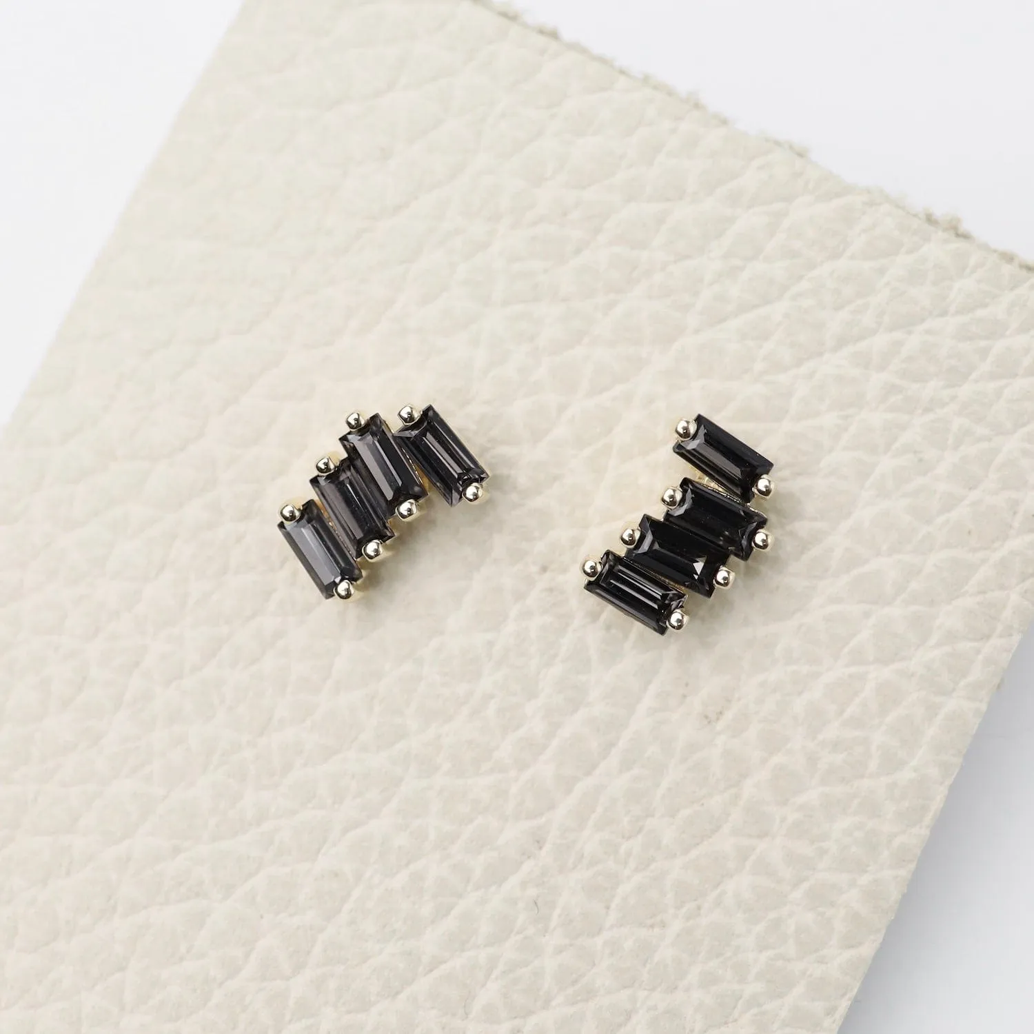 Gold Zig Zag Black Knight Quartz Earrings