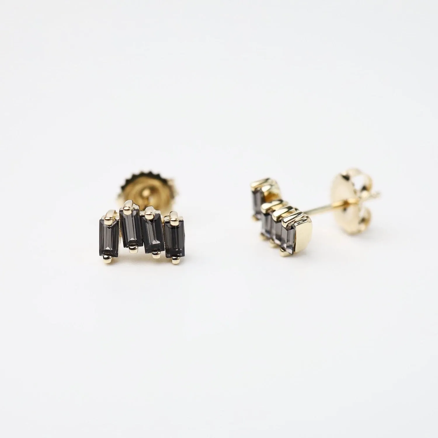 Gold Zig Zag Black Knight Quartz Earrings