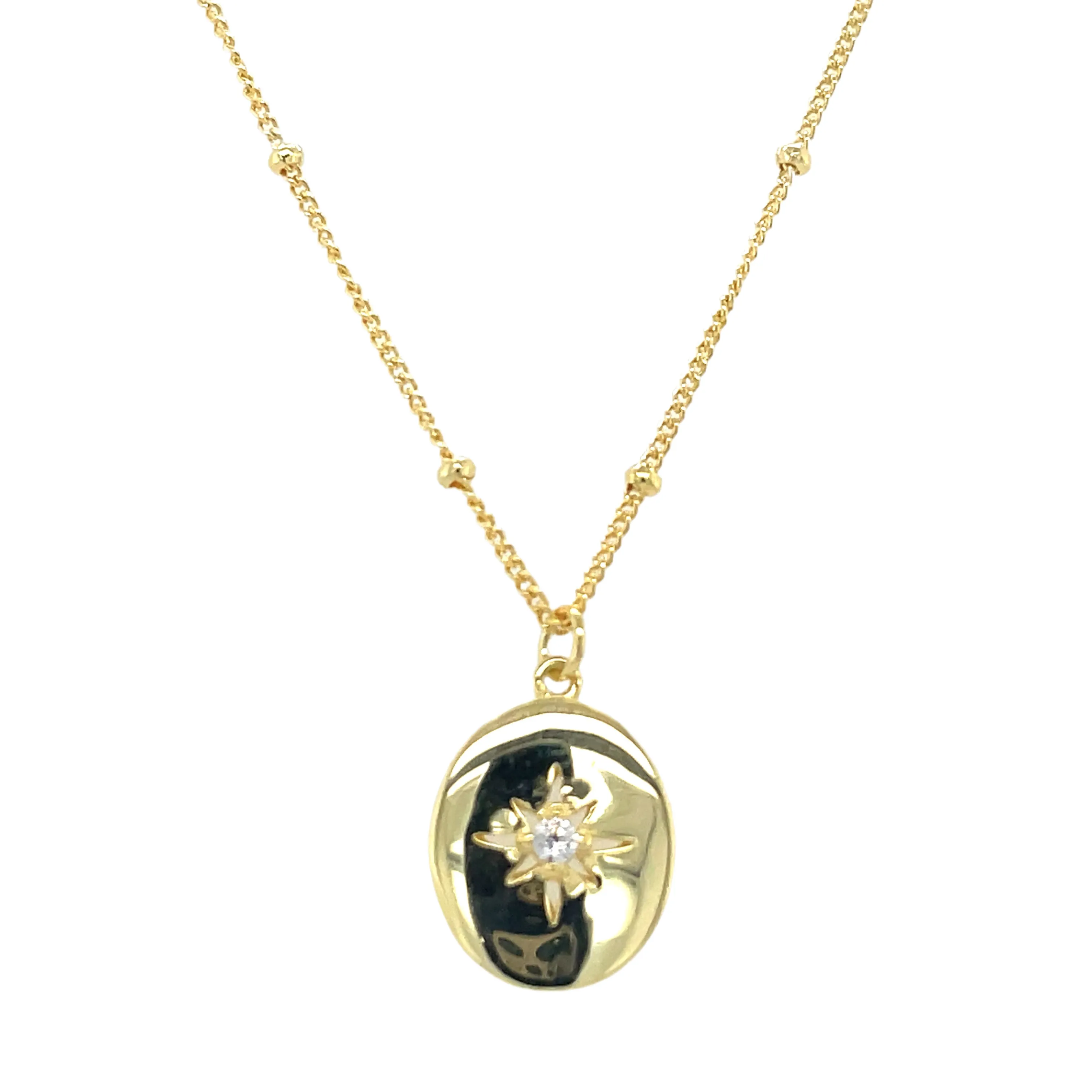 Golden Oval Cz Star Pendant