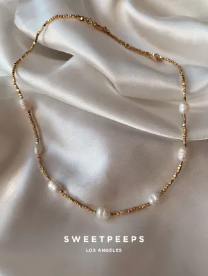 Golden Pearlescent Beaded Necklace