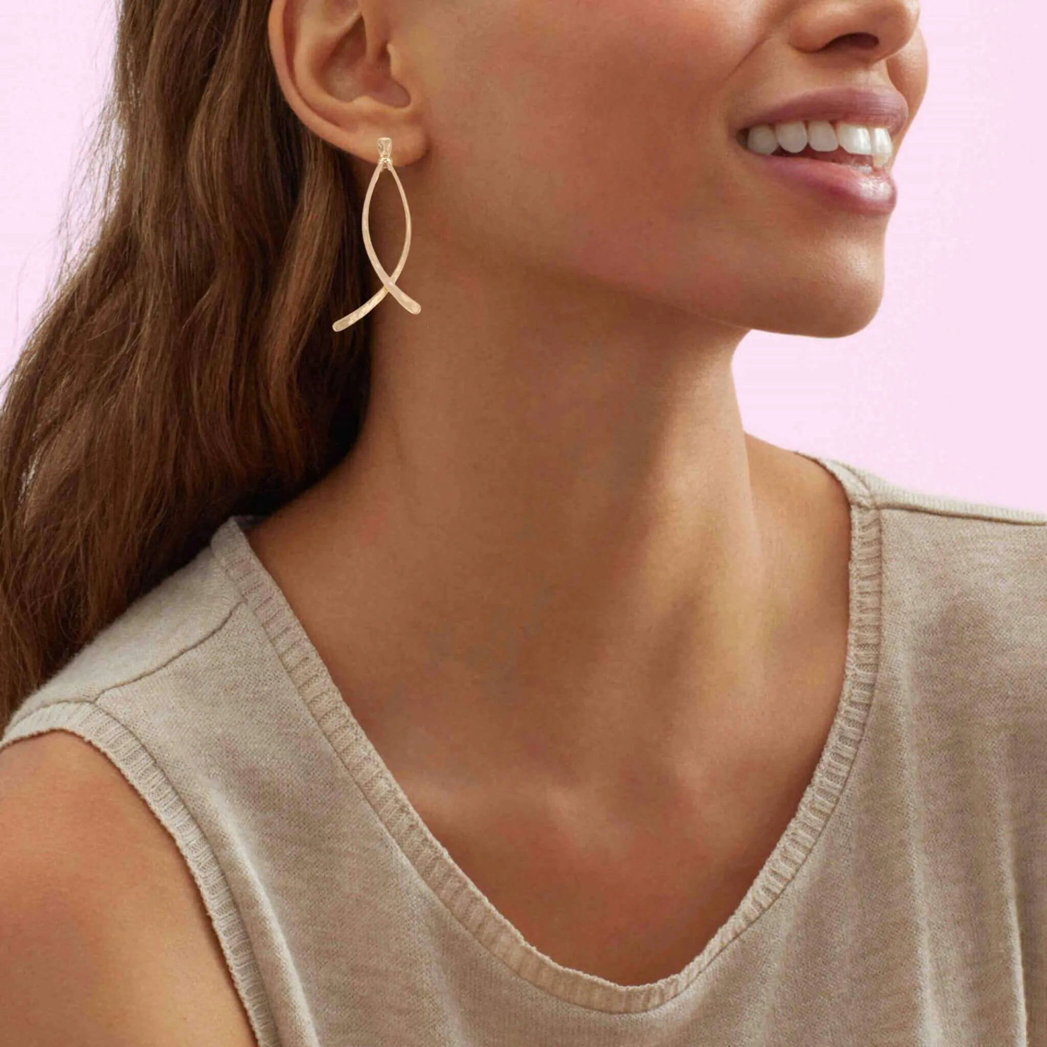 Hammered Double Curved Bar Earrings