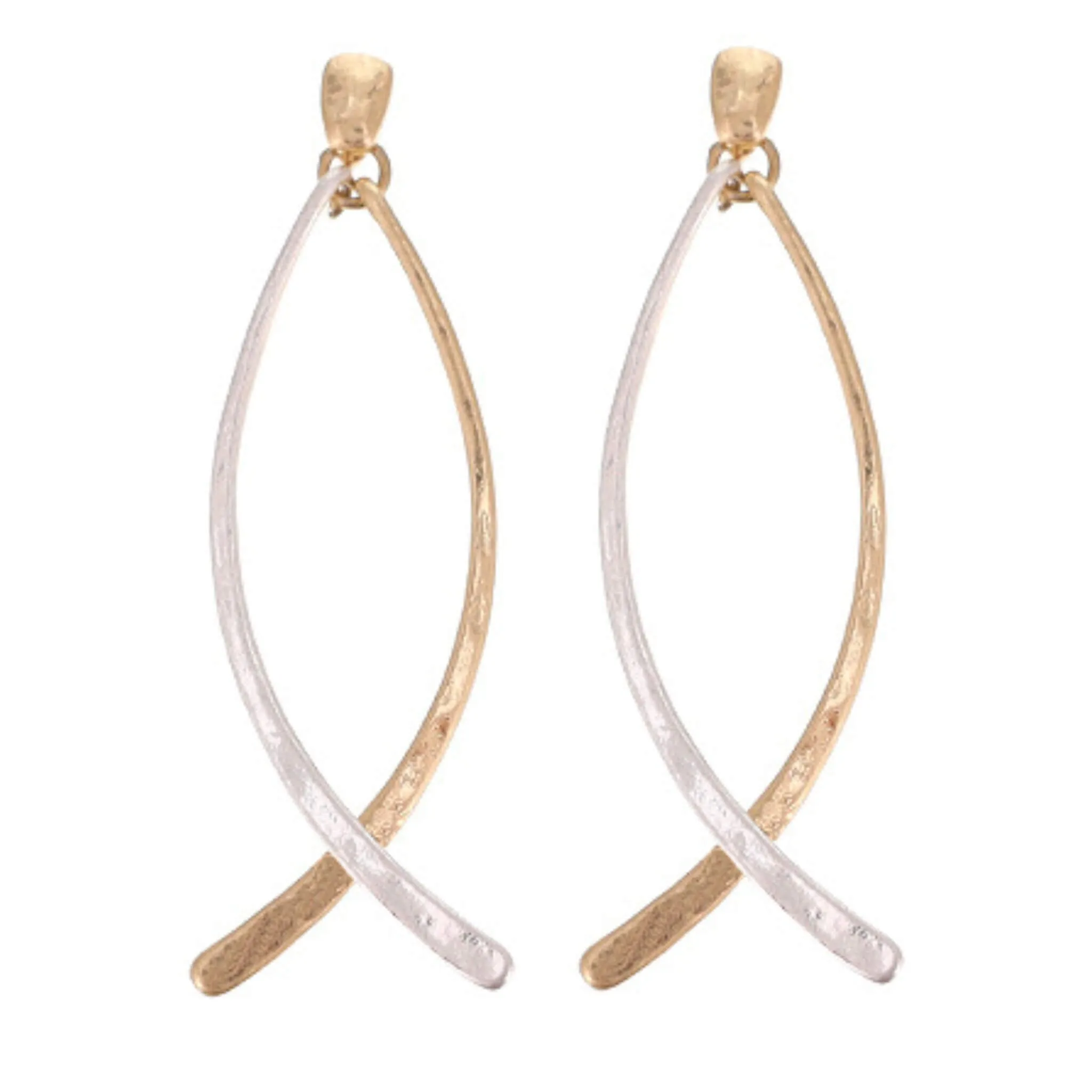 Hammered Double Curved Bar Earrings