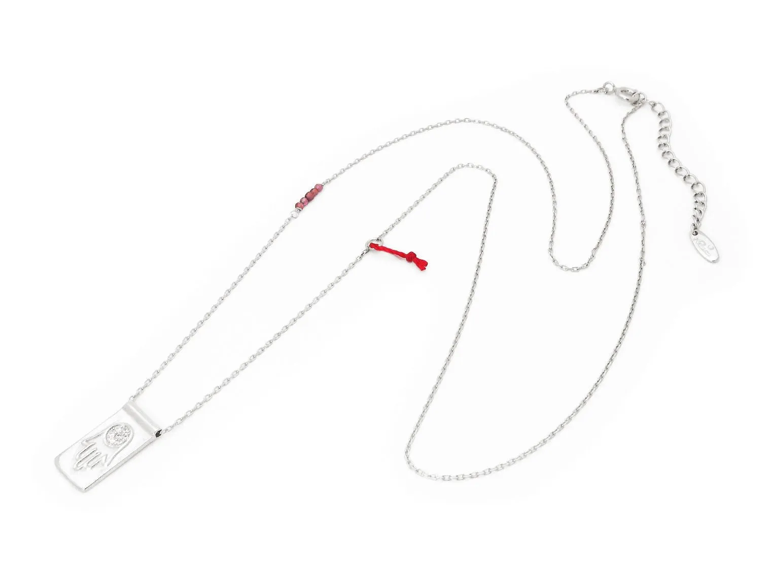 Hamsa Evil Eye Pendant Necklace: Sterling SIlver, 22" Length