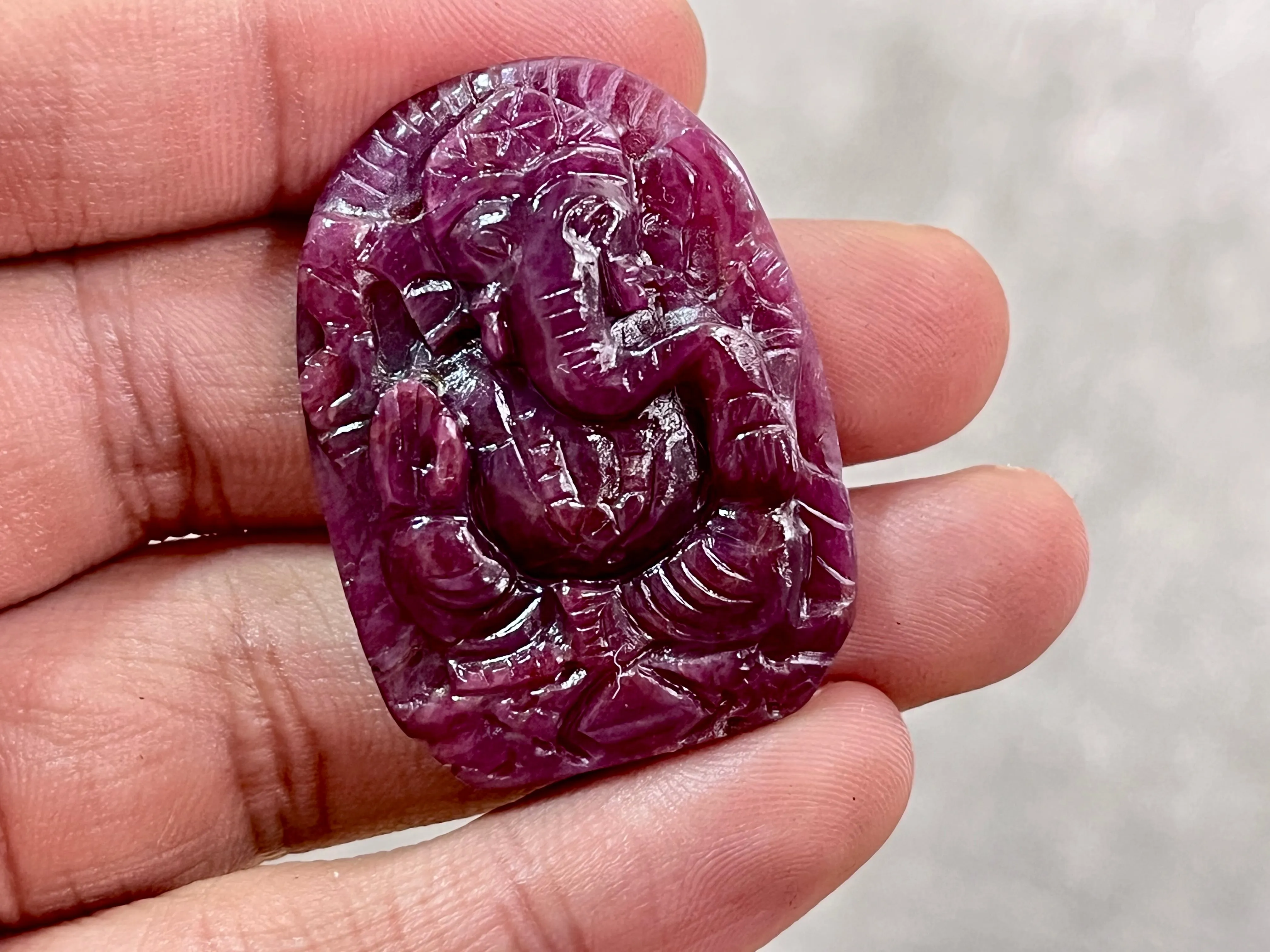 Hand-Carved Natural Ruby Ganesh Idol