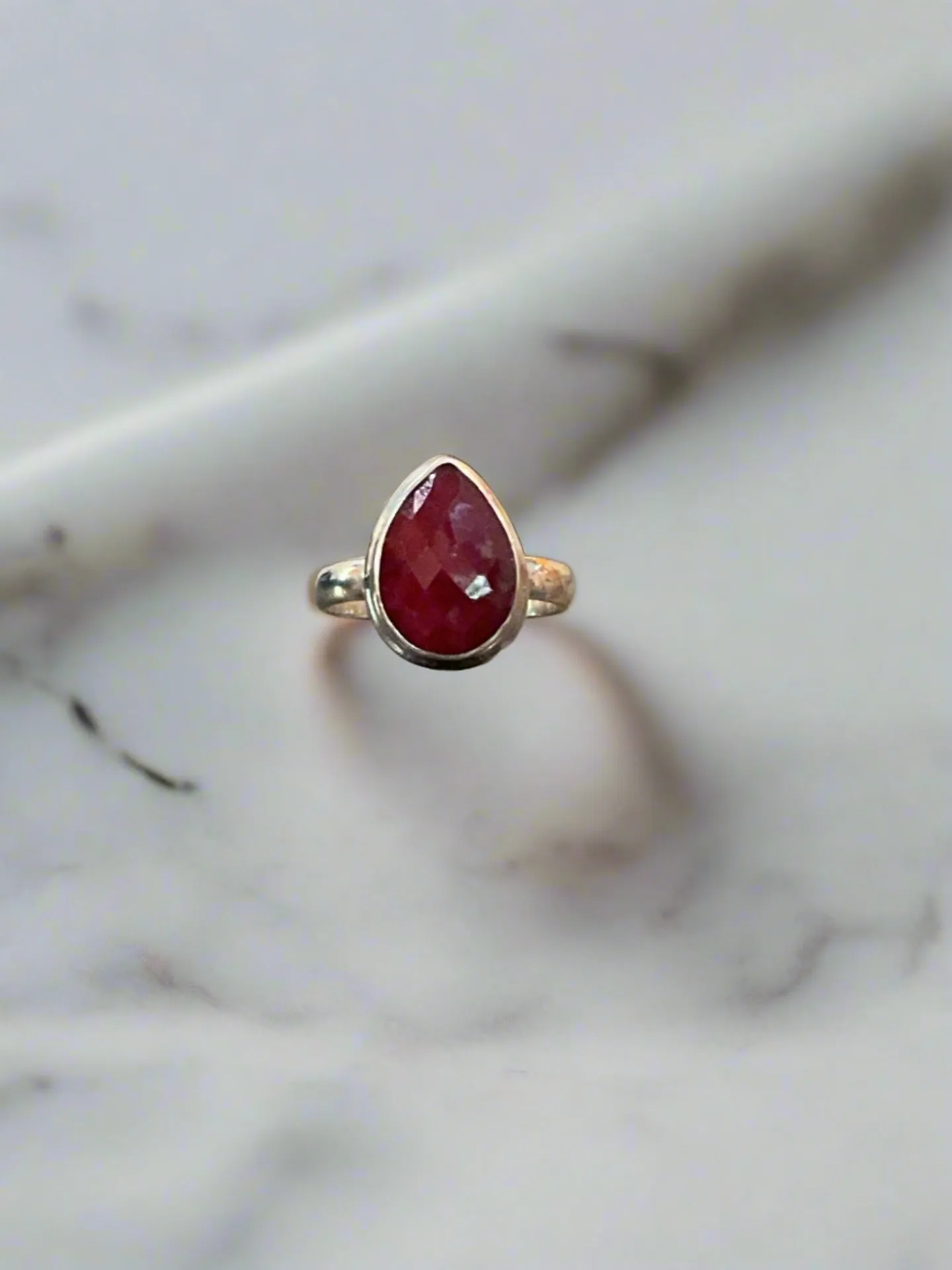 Hand Crafted Ruby Ring Set In Sterling Silver-Size 8