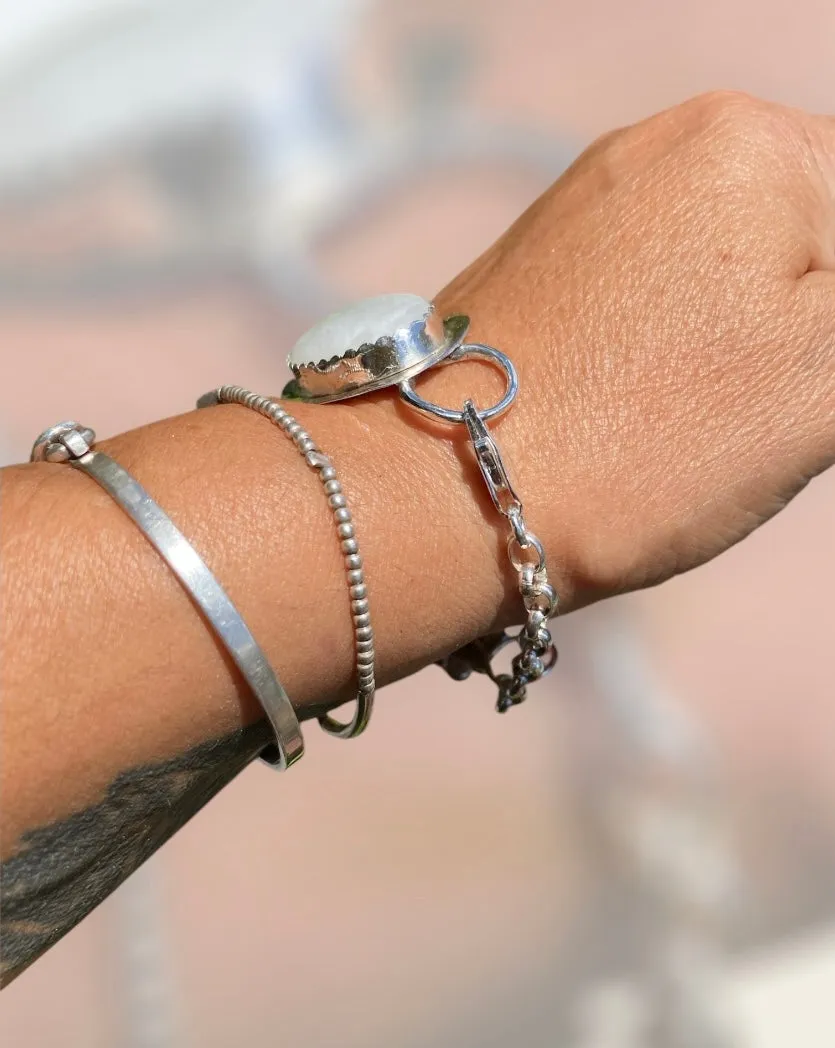 Handmade Moonstone cuff bracelet using a Vintage Silver Teaspoon with Hildesheimer Rose