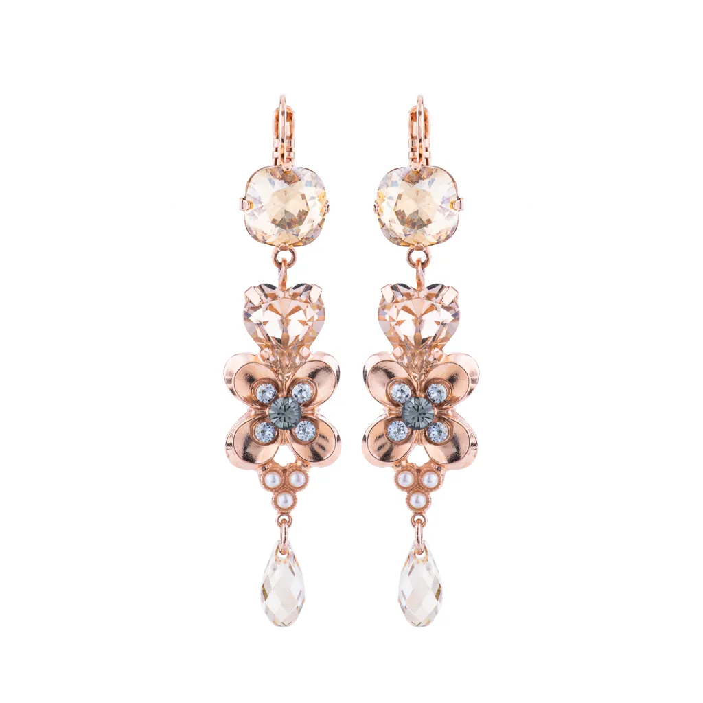 Heart and Flower Dangle Leverback Earrings in "Earl Grey" *Custom*