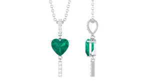 Heart Shape Emerald and Diamond Bar Dangle Pendant