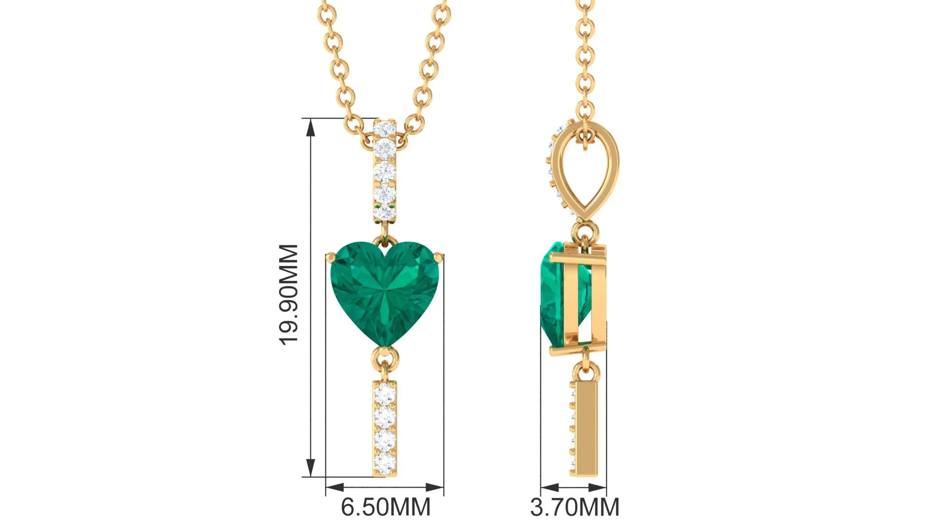 Heart Shape Emerald and Diamond Bar Dangle Pendant