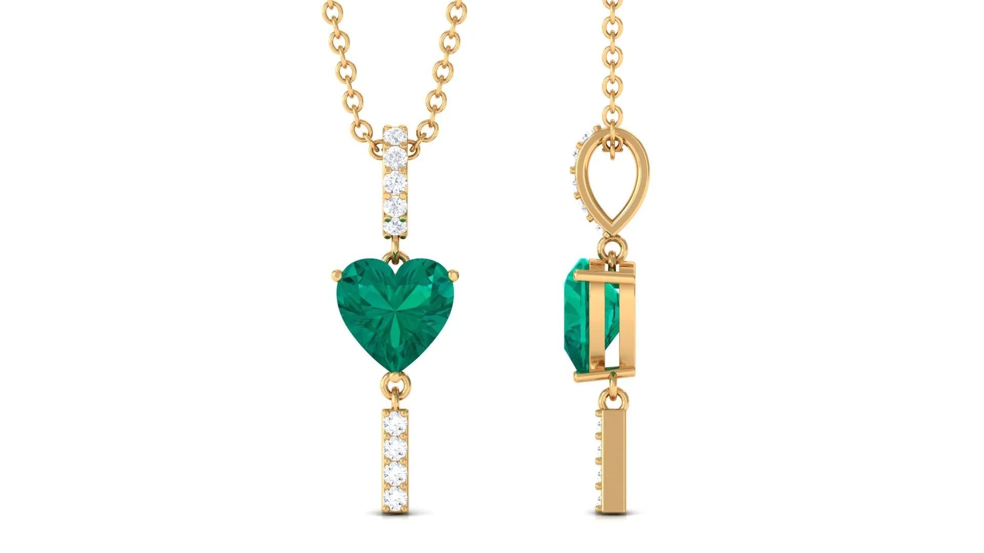 Heart Shape Emerald and Diamond Bar Dangle Pendant