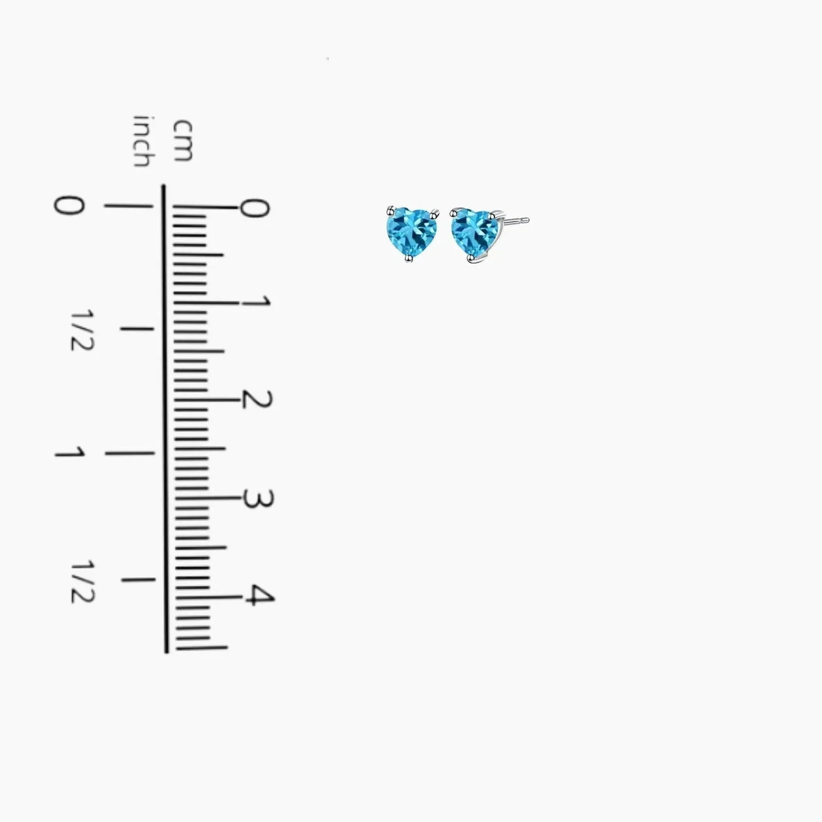 Heart Shape Stud Earrings in Sterling Silver -  Swiss Blue Topaz