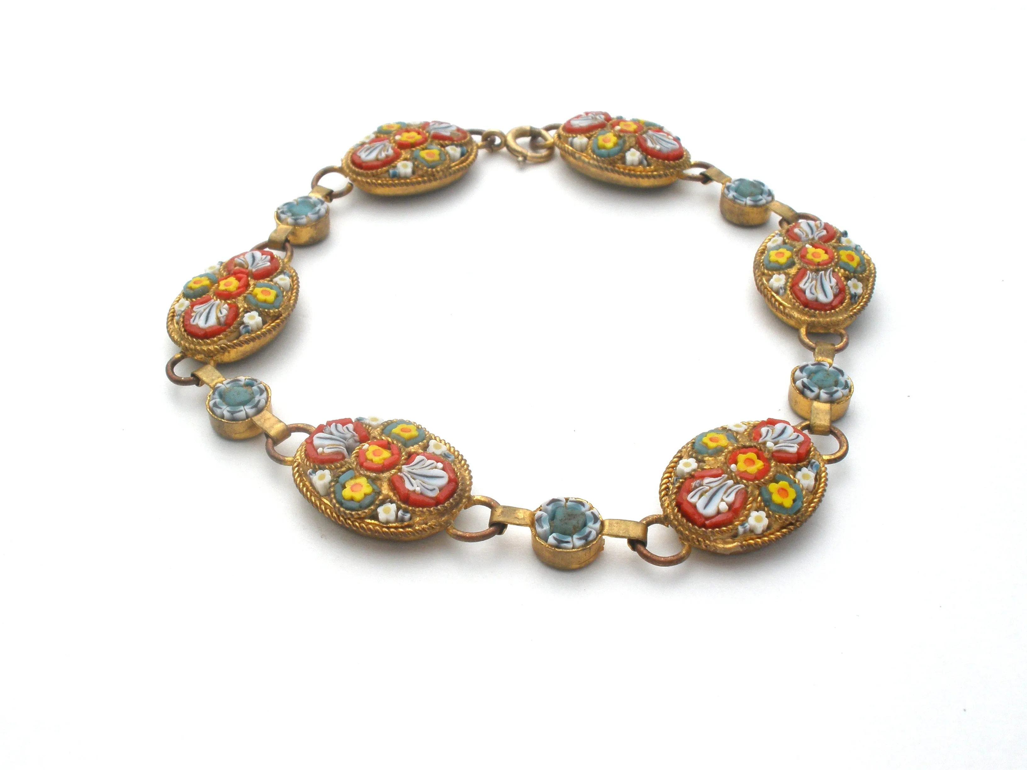 Italian Mosaic Floral Bracelet Gold Filled Vintage