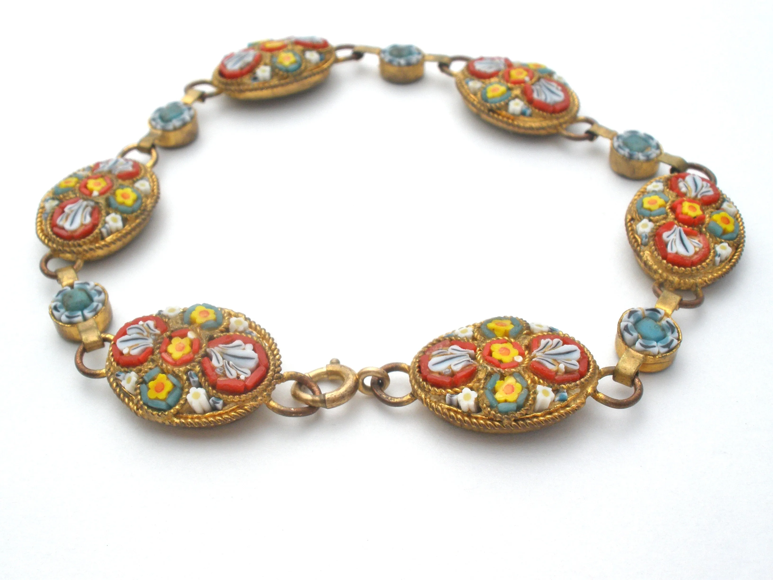 Italian Mosaic Floral Bracelet Gold Filled Vintage
