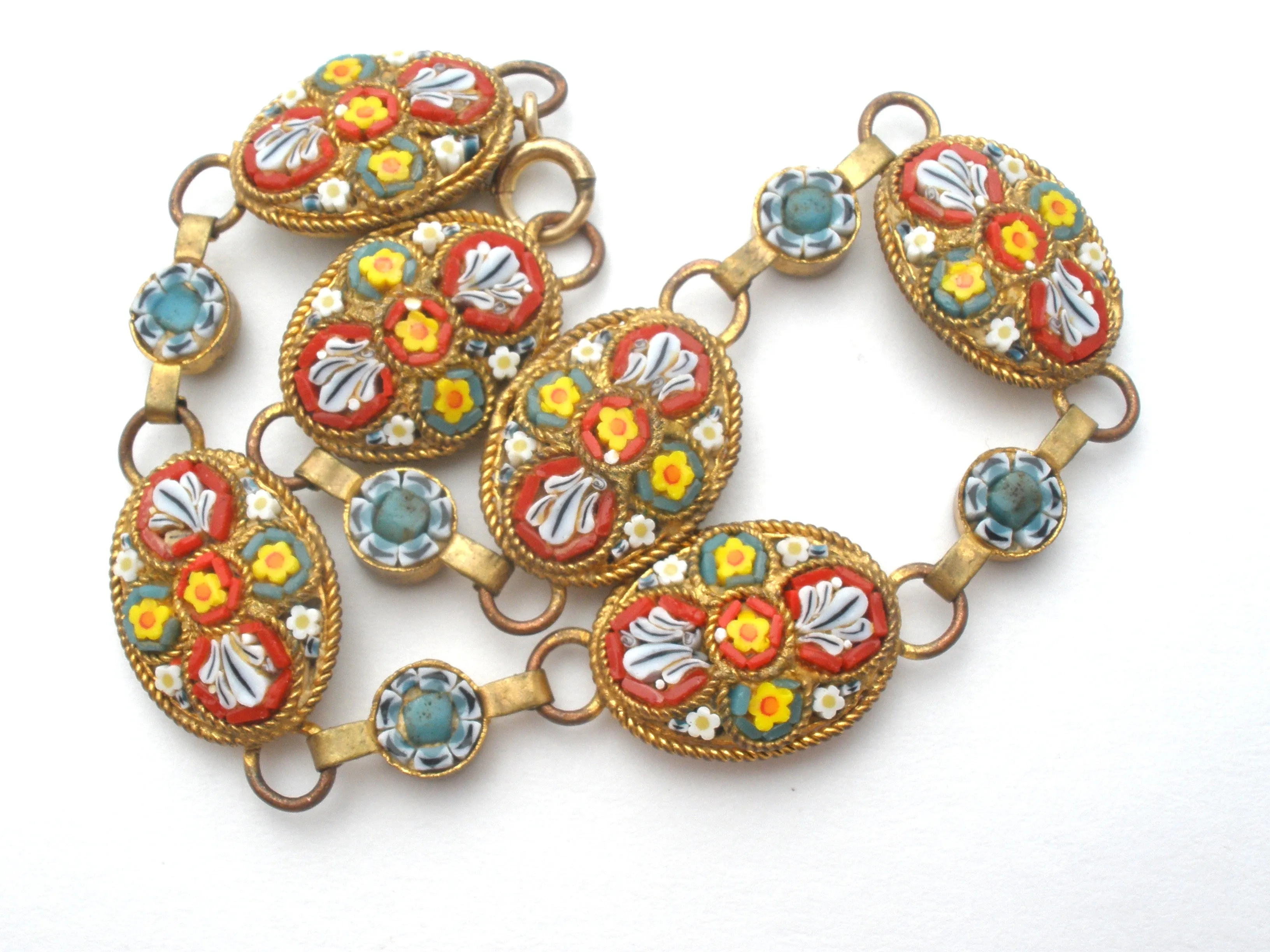 Italian Mosaic Floral Bracelet Gold Filled Vintage