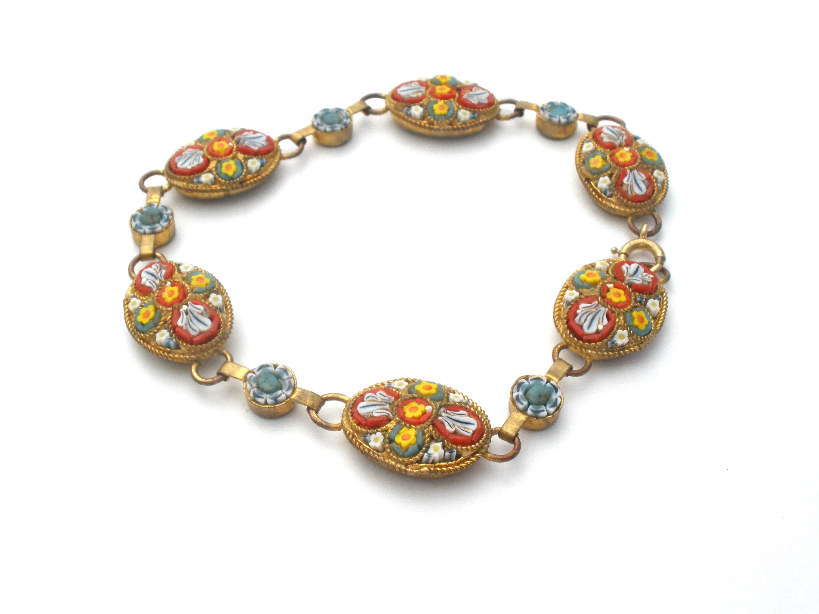 Italian Mosaic Floral Bracelet Gold Filled Vintage