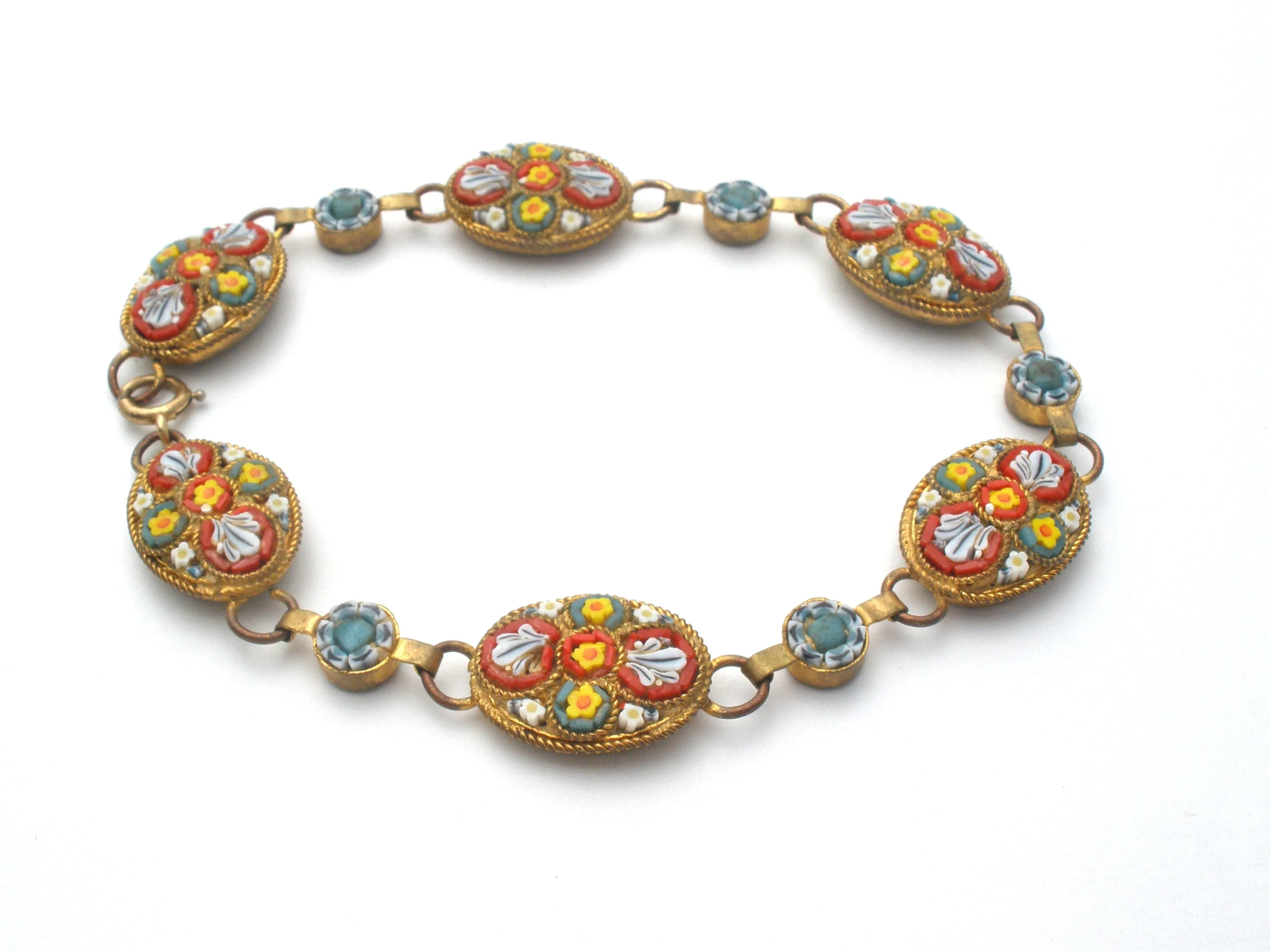 Italian Mosaic Floral Bracelet Gold Filled Vintage