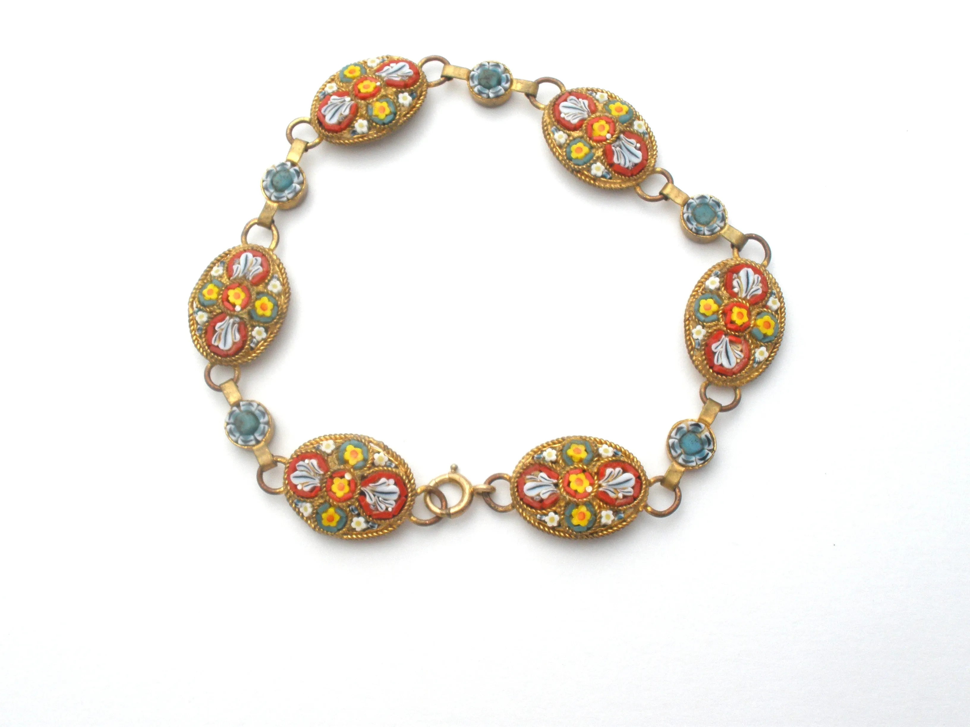 Italian Mosaic Floral Bracelet Gold Filled Vintage