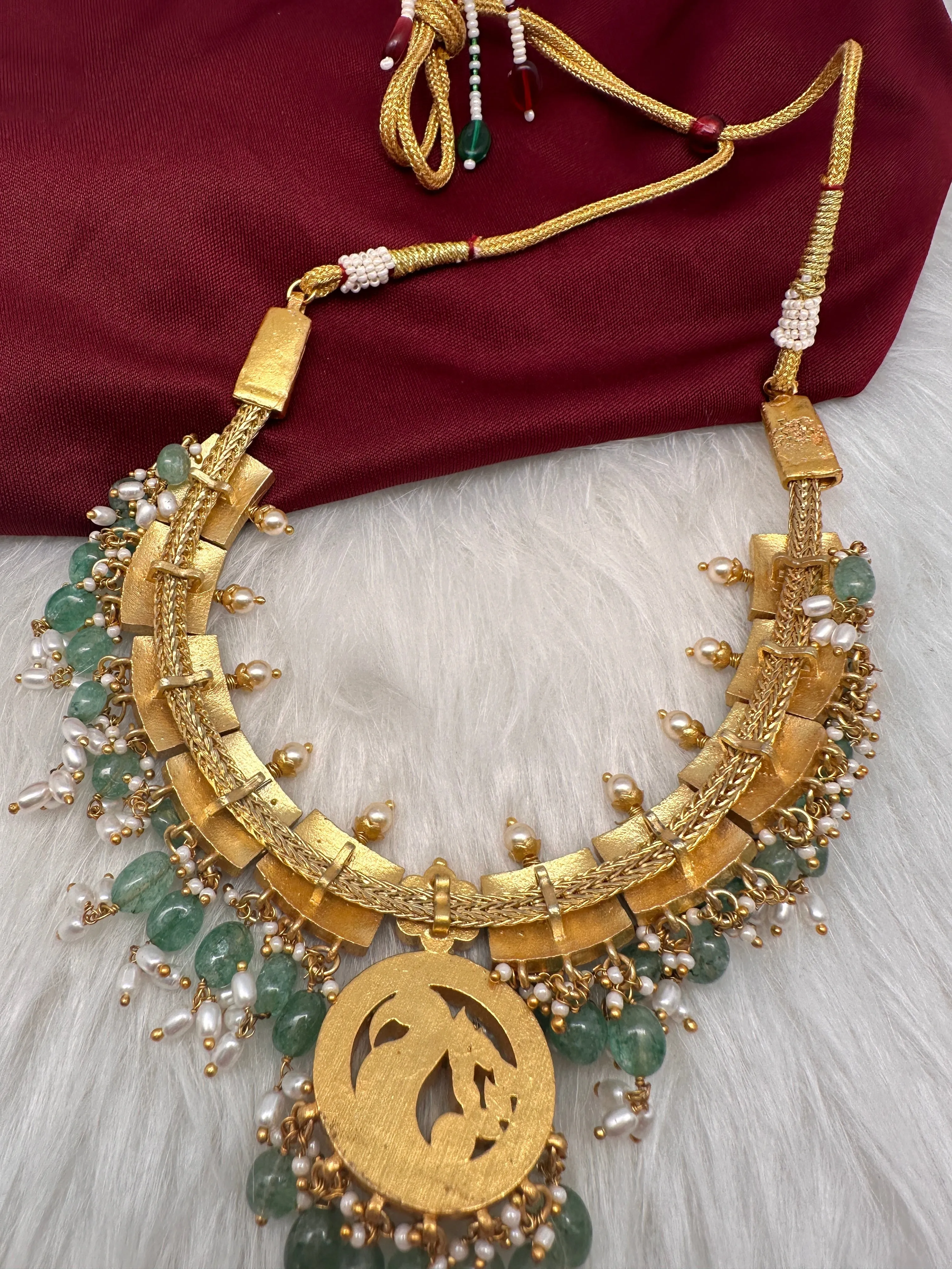 Jadau Kundan Pink Green Neckline Necklace