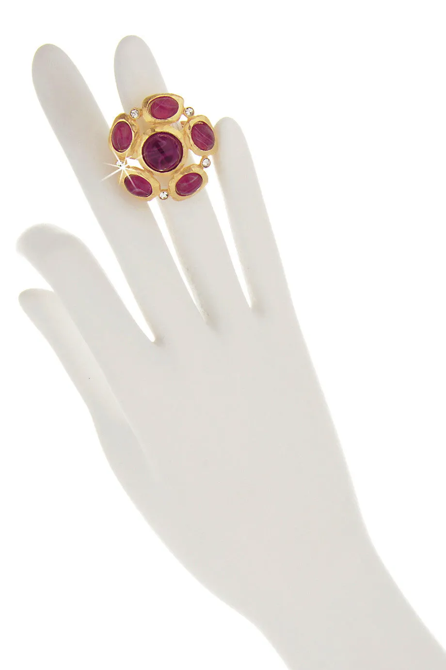 KENNETH JAY LANE FLOWER Purple Gold Hammered Ring