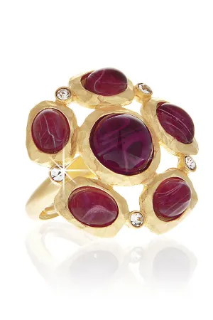 KENNETH JAY LANE FLOWER Purple Gold Hammered Ring