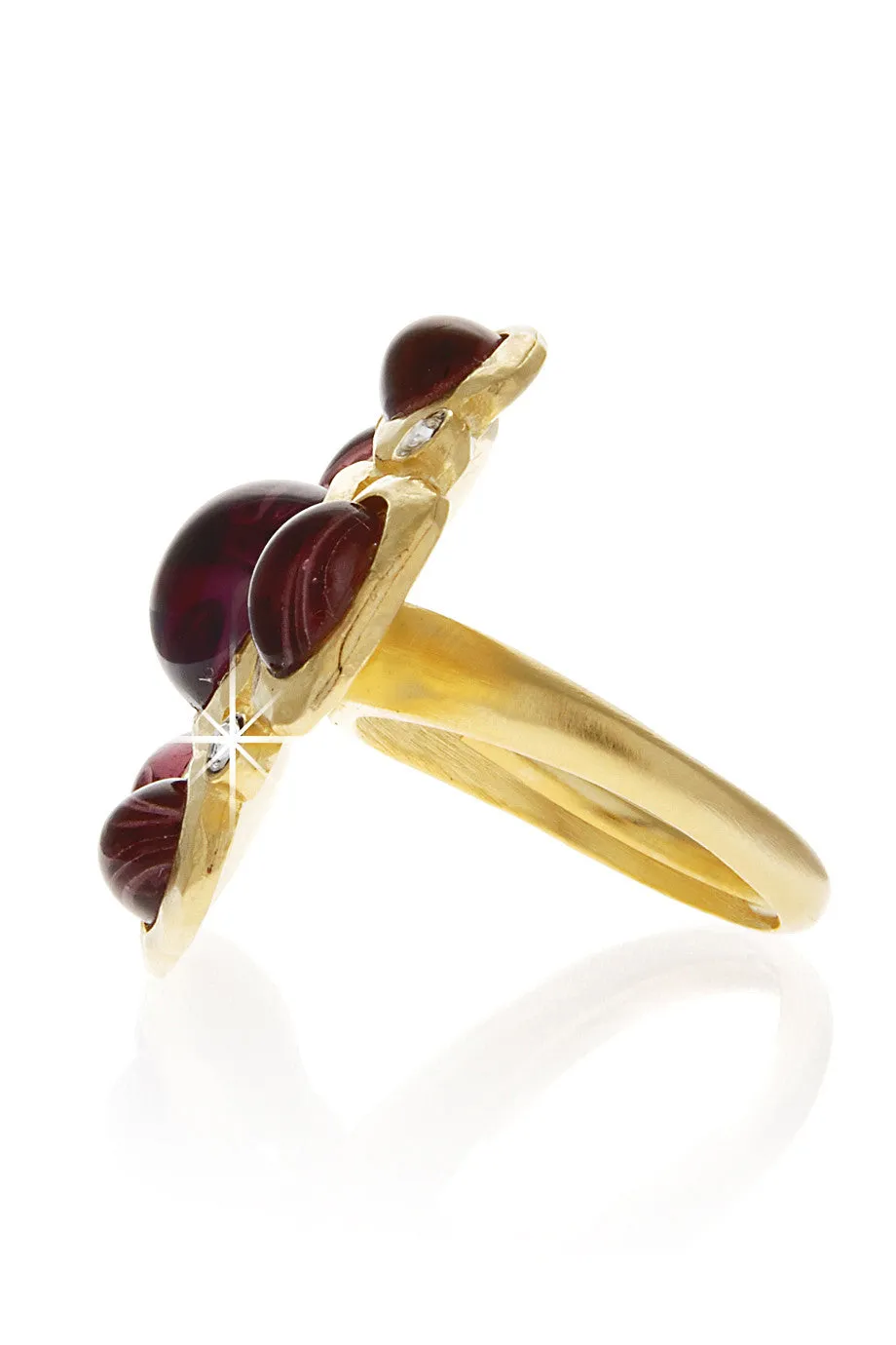 KENNETH JAY LANE FLOWER Purple Gold Hammered Ring