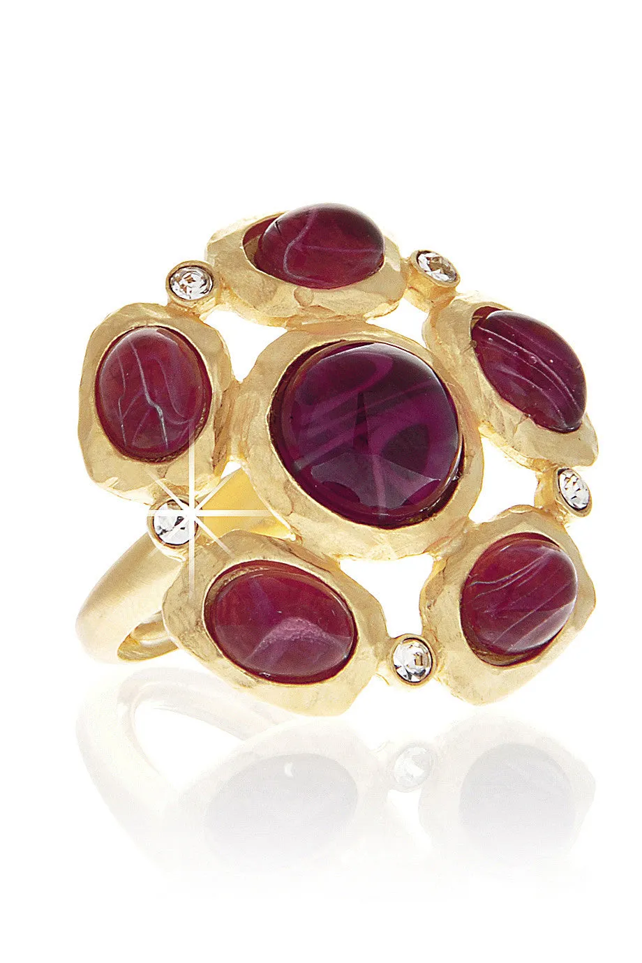 KENNETH JAY LANE FLOWER Purple Gold Hammered Ring