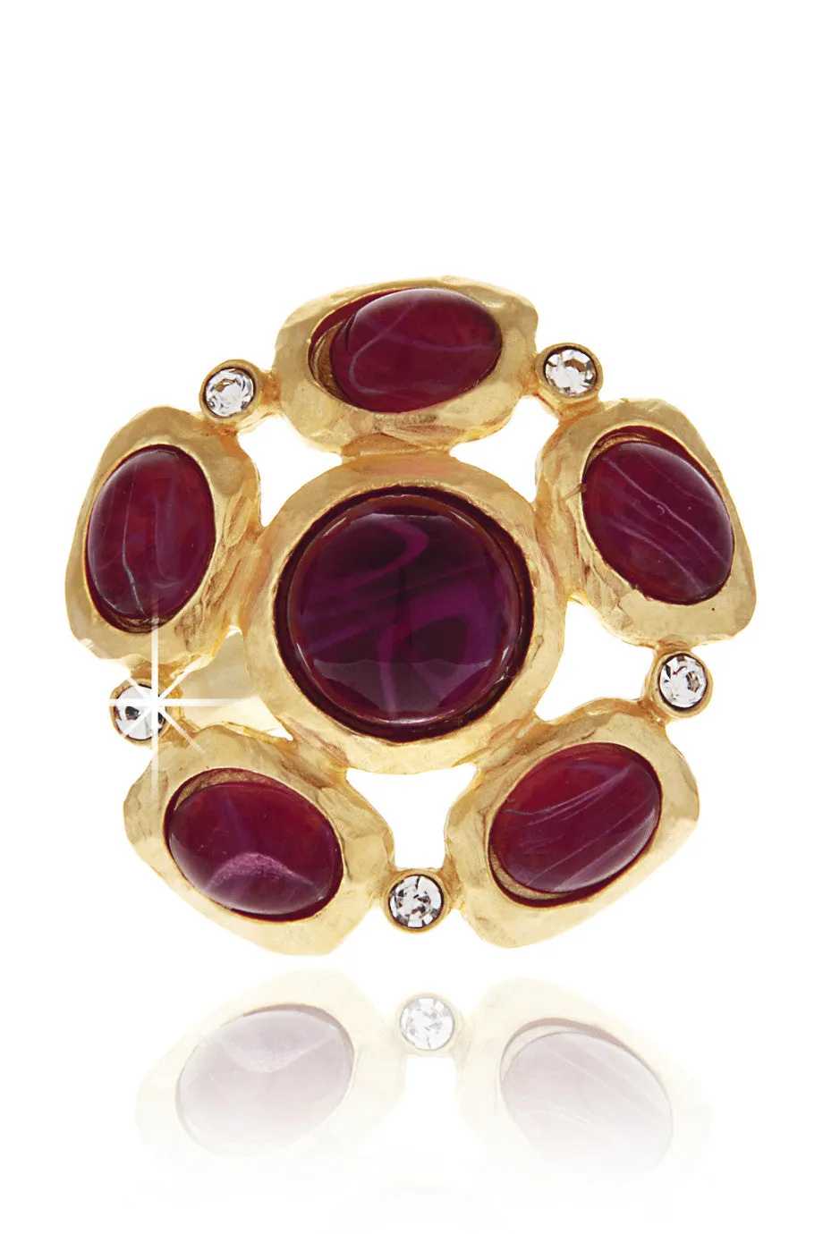 KENNETH JAY LANE FLOWER Purple Gold Hammered Ring