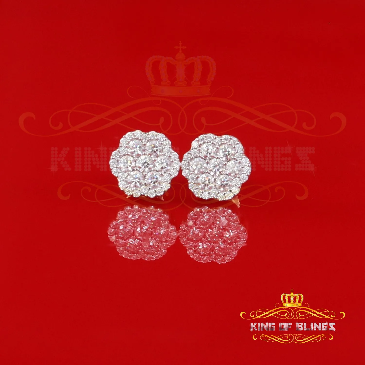King  of Bling's 925 Yellow Silver 0.66ct VVS 'D' Moissanite Floral Stud Earring Men's/Women's