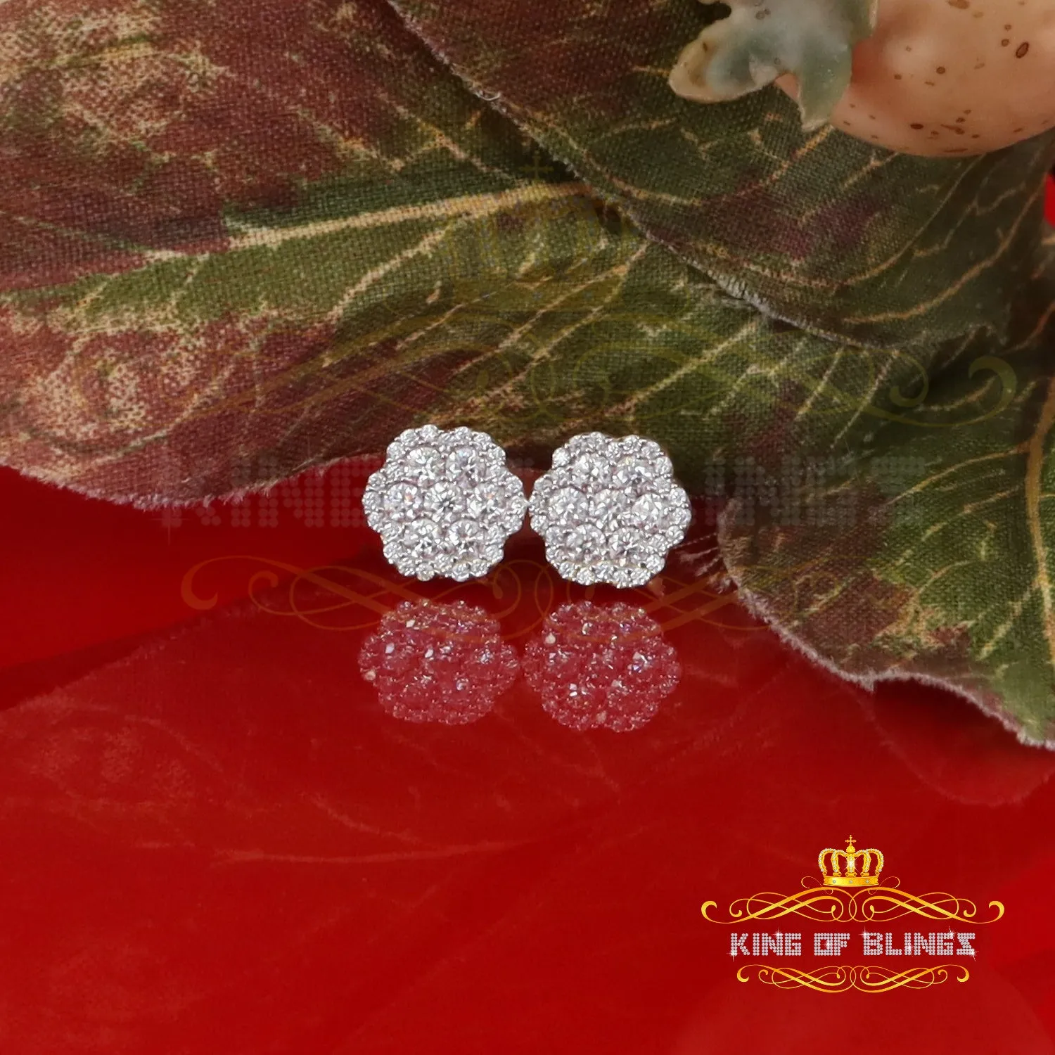 King  of Bling's 925 Yellow Silver 0.66ct VVS 'D' Moissanite Floral Stud Earring Men's/Women's